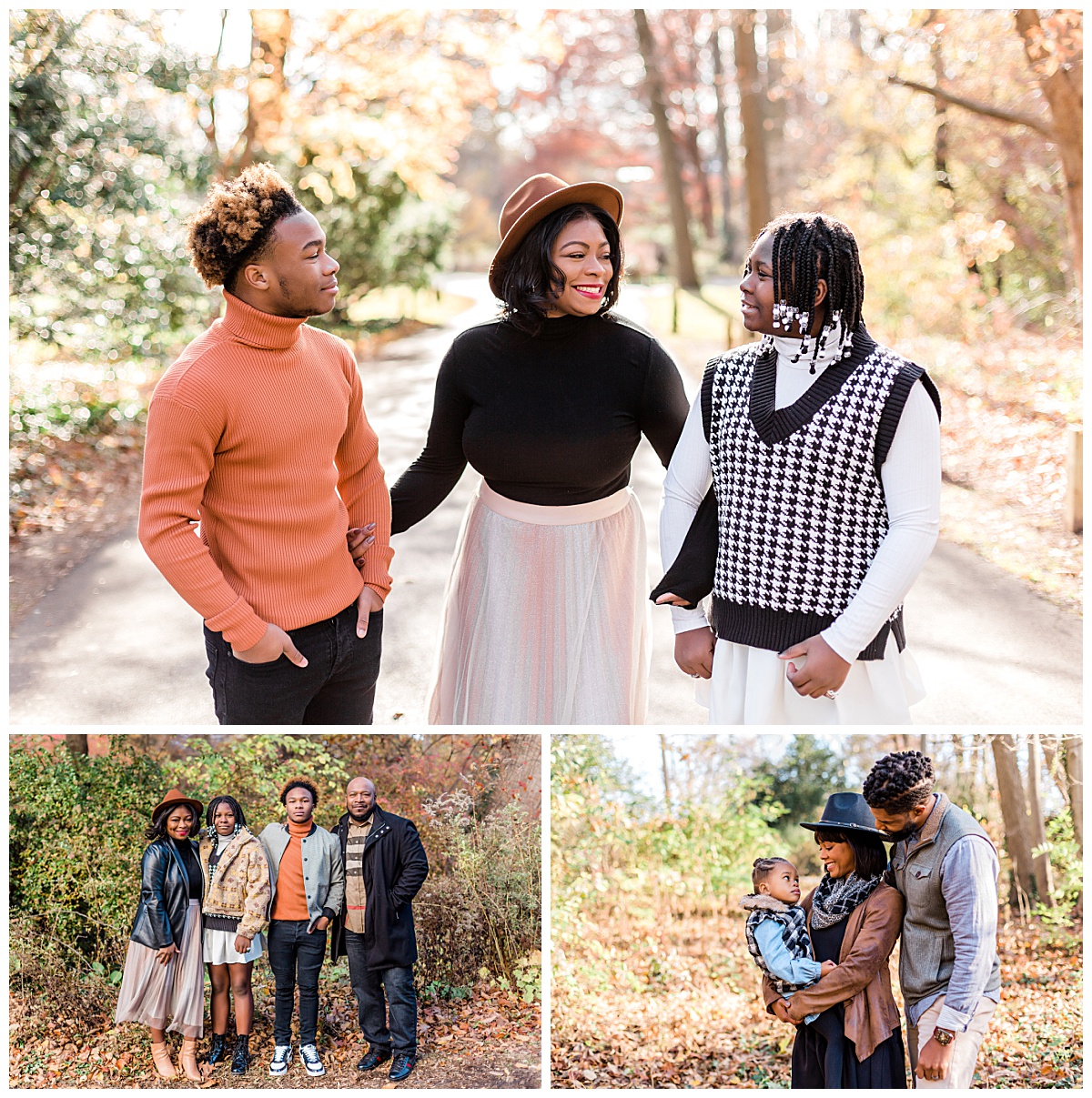 Fall family pictures for extended family at Awbury Arboretum in Philadelphia.