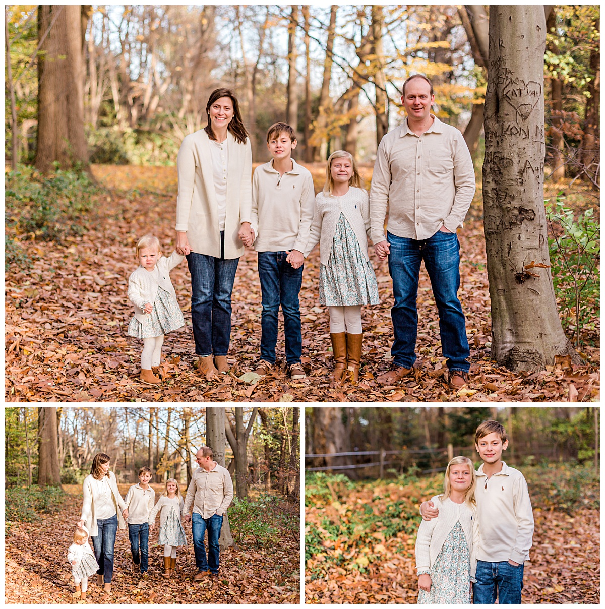 Fall mini photoshoot for a family of five at Awbury Arboretum taken by Ann Blake Photography, a Philadelphia family photographer.