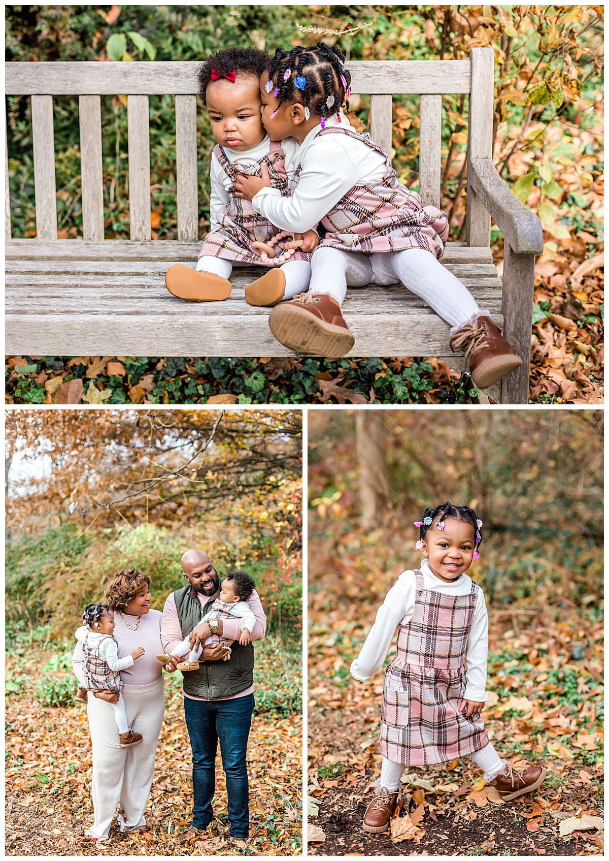 Fall minis for a family of four with two girls at Awbury Arboretum taken by Ann Blake Photography, a Philadelphia family photographer.